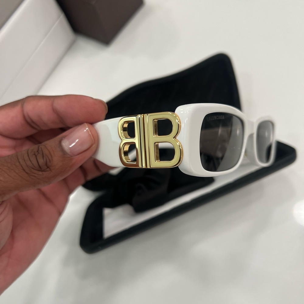 Balenciaga White Sunglasses with Gold Logo